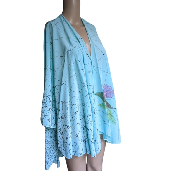 Hand Made Art Hand Painted Turqoise Blue Silk Cape OS - Picture 7 of 11